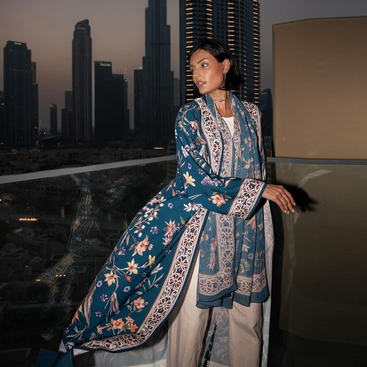 Embroidered abaya cardigan - colour Blue