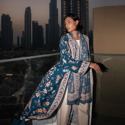 Embroidered abaya cardigan - colour Blue