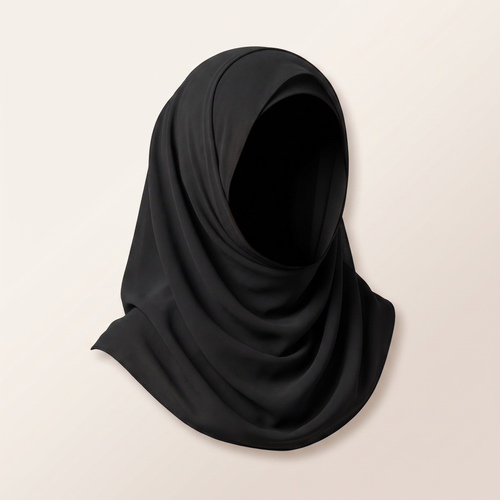 Vaelora Instant Magnetic Hijab in black - soft chiffon, pre-shaped one-piece design