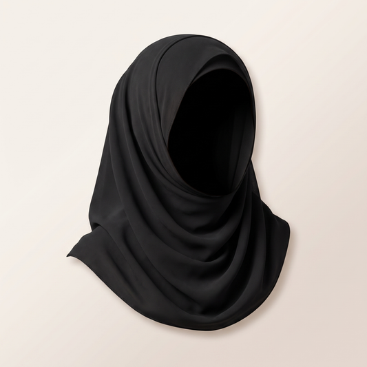 Vaelora Instant Magnetic Hijab in black - soft chiffon, pre-shaped one-piece design