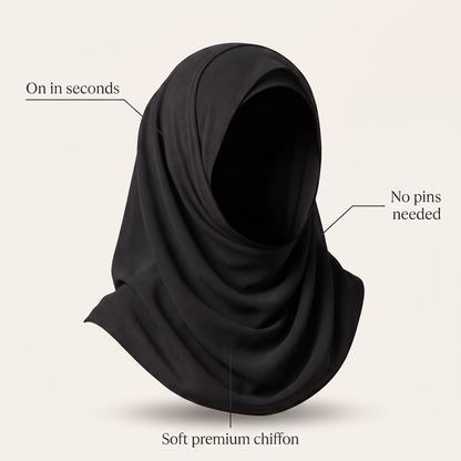 Vaelora hijab benefits - on in seconds, no pins needed, soft premium chiffon