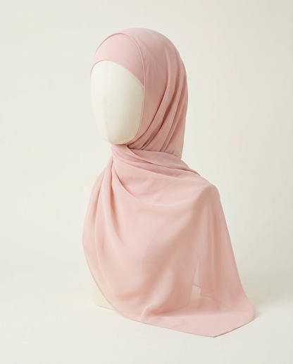 Vaelora chiffon instant hijab on mannequin - pre-shaped one-piece silhouette