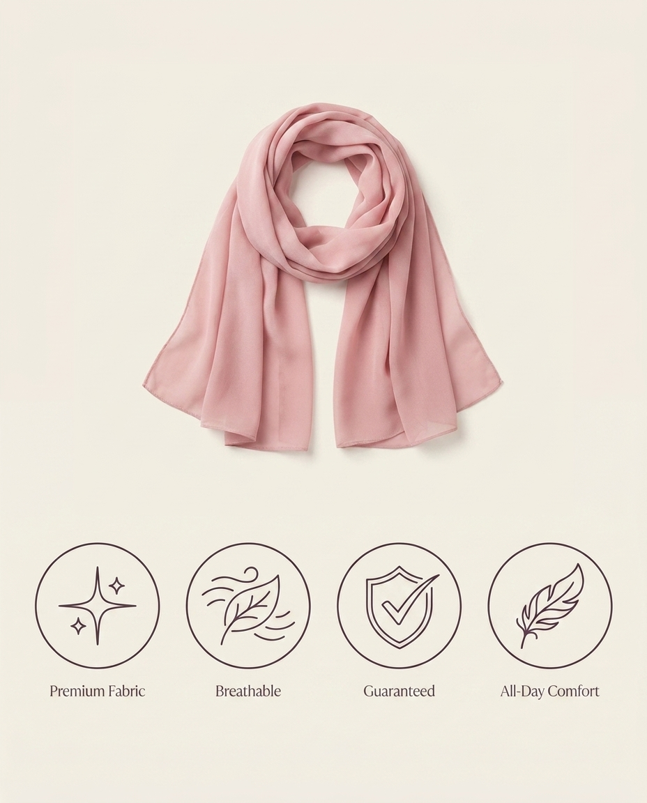 Vaelora chiffon hijab benefits - premium fabric, breathable, guaranteed, all-day comfort