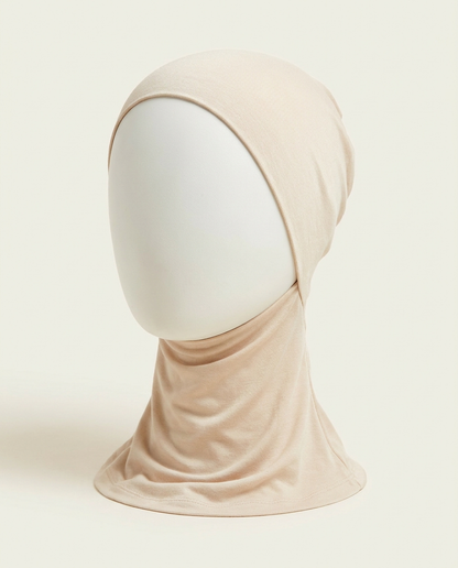 Vaelora modal underscarf cap with full neck coverage on head form