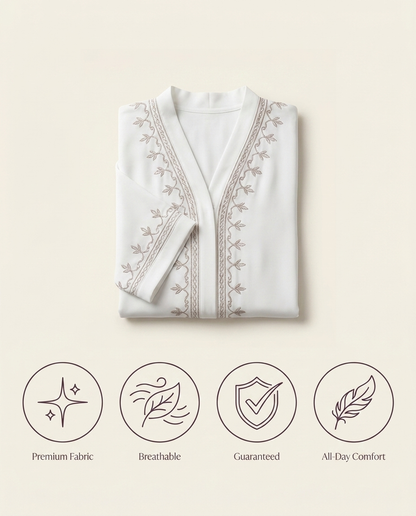 Vaelora embroidered abaya benefits: premium fabric, breathable, guaranteed, all-day comfort