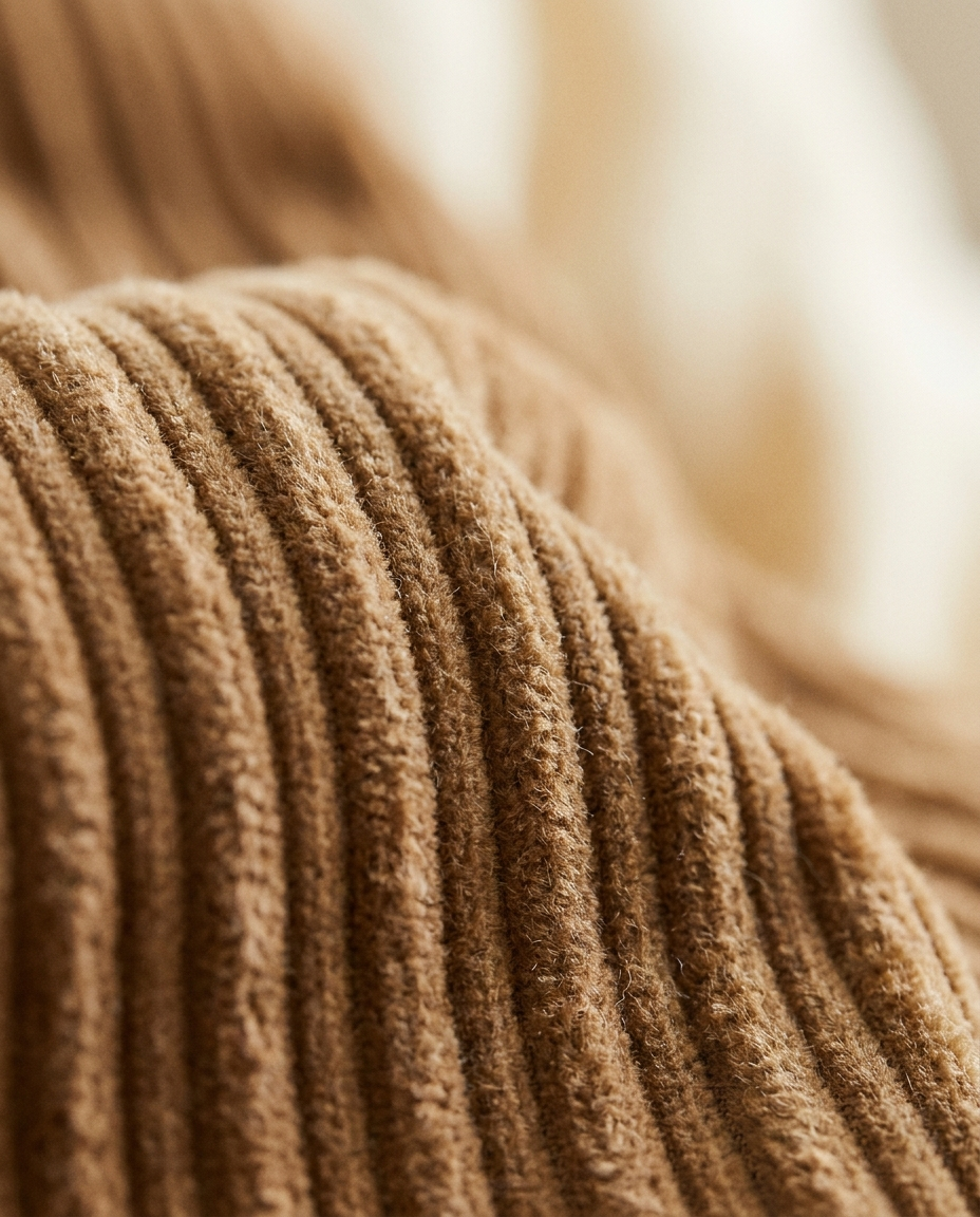 Close-up of thick ribbed corduroy fabric of the Vaelora winter abaya