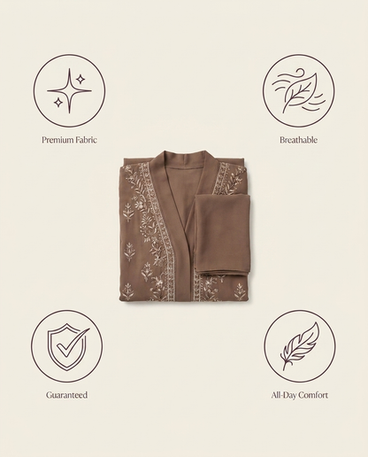 Vaelora abaya cardigan benefits: premium fabric, breathable, guaranteed, all-day comfort