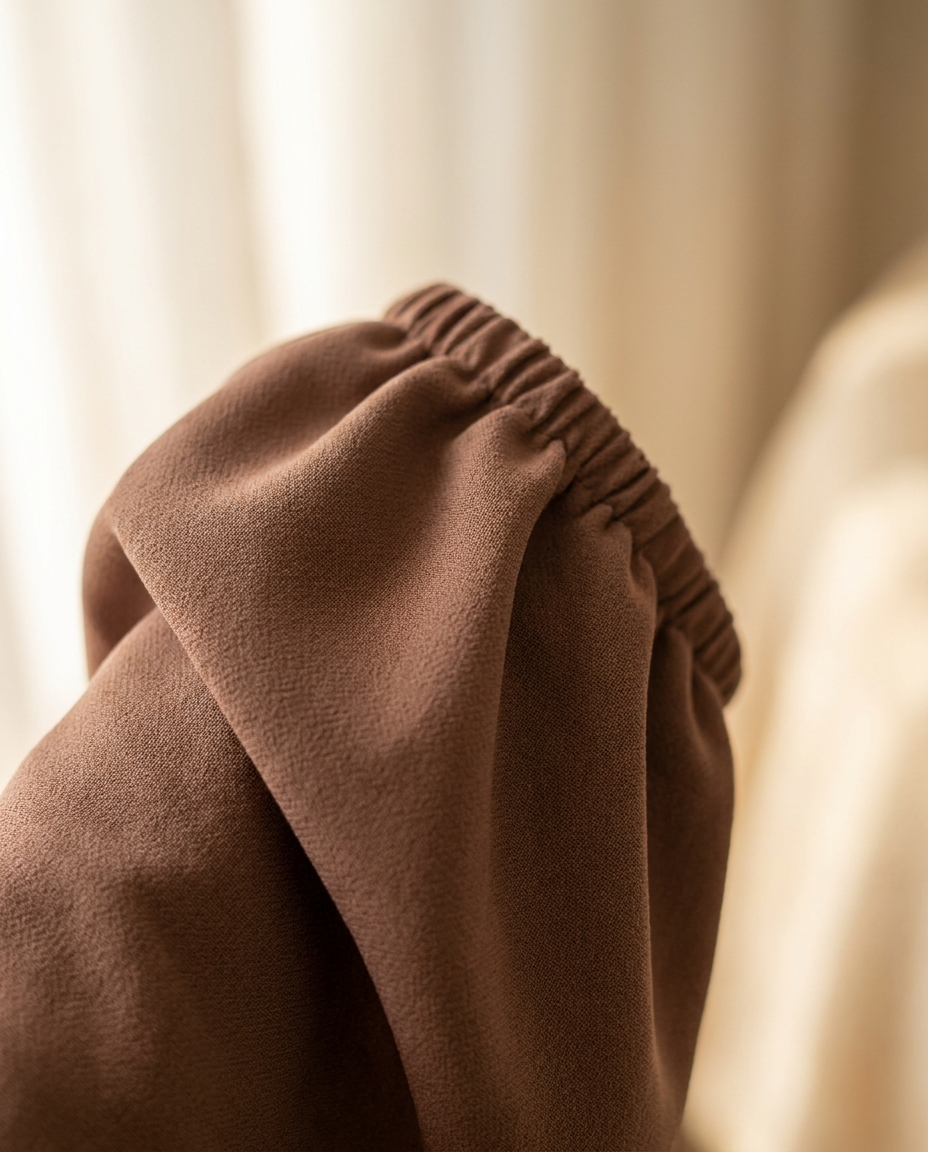 Close-up of soft textured nida fabric and elastic cuff of the Vaelora summer abaya