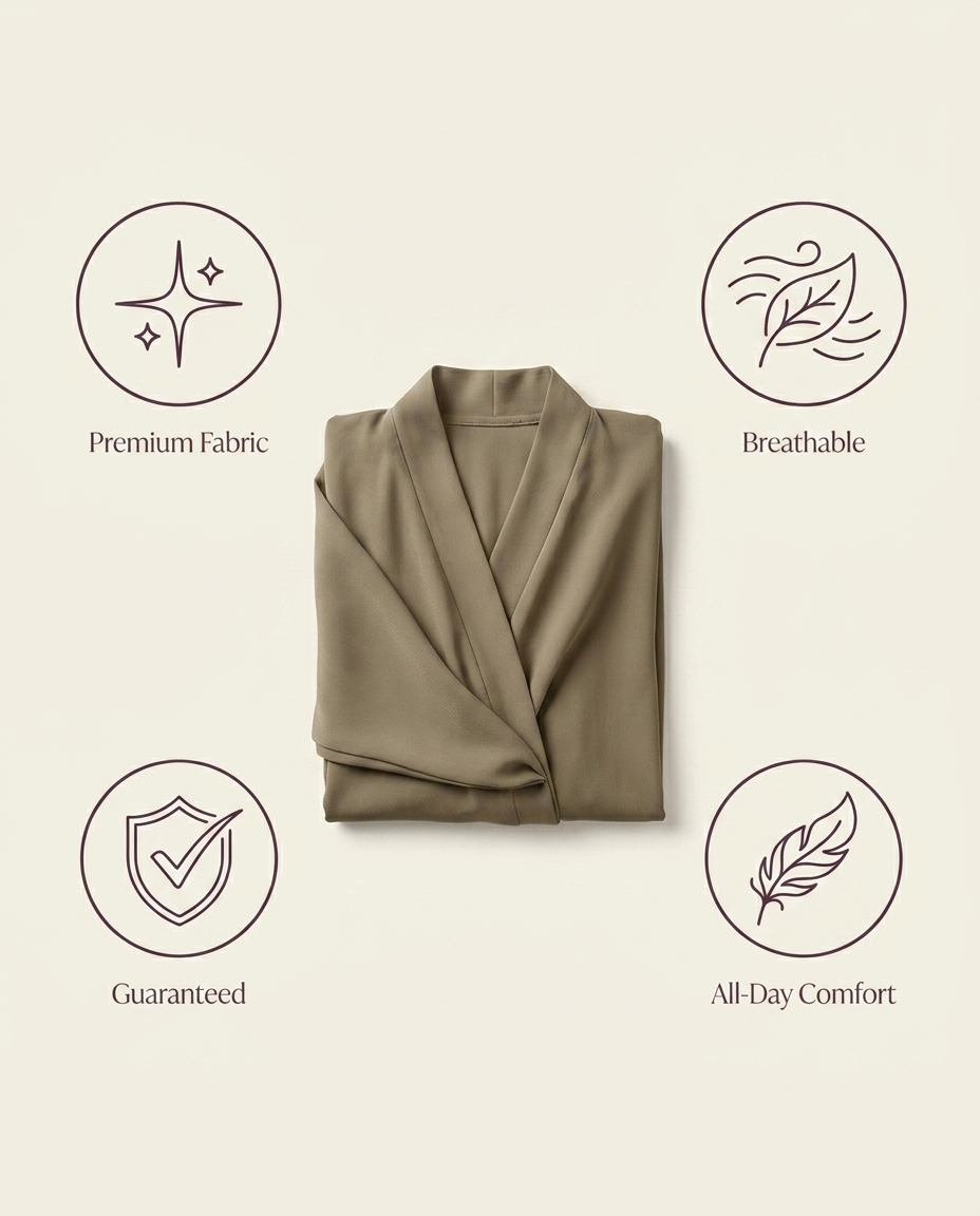 Vaelora Dubai plain abaya benefits: premium fabric, breathable, guaranteed, all-day comfort