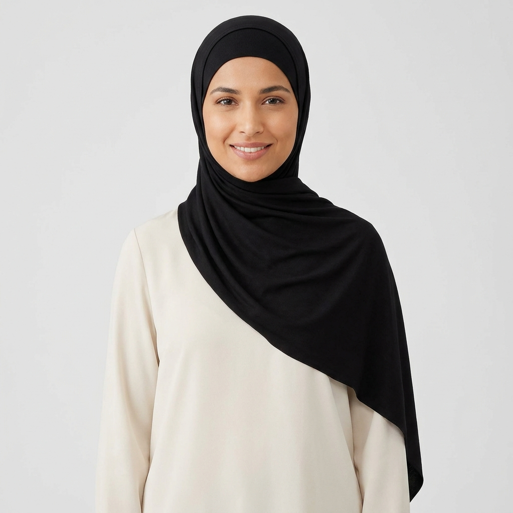 Jersey hijab and underscarf set worn - colour Black
