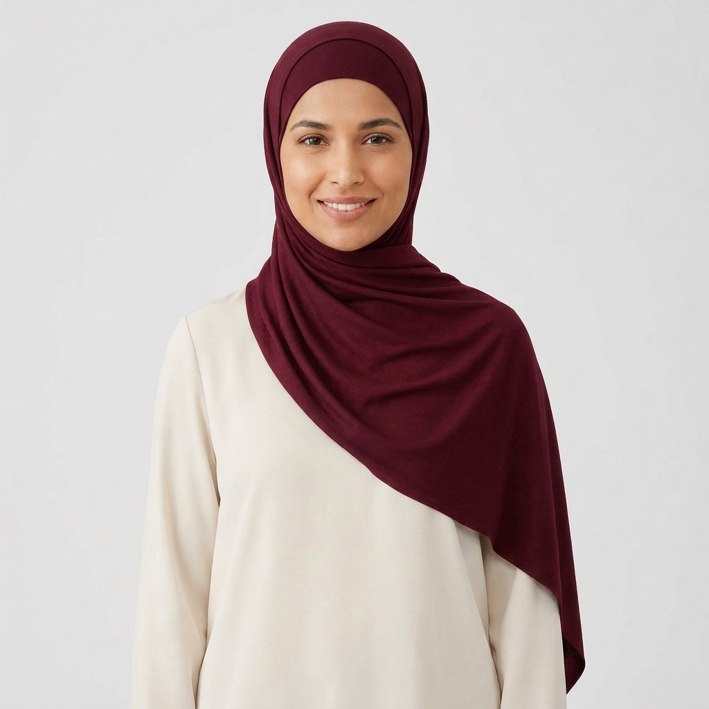 Jersey hijab and underscarf set worn - colour Burgundy