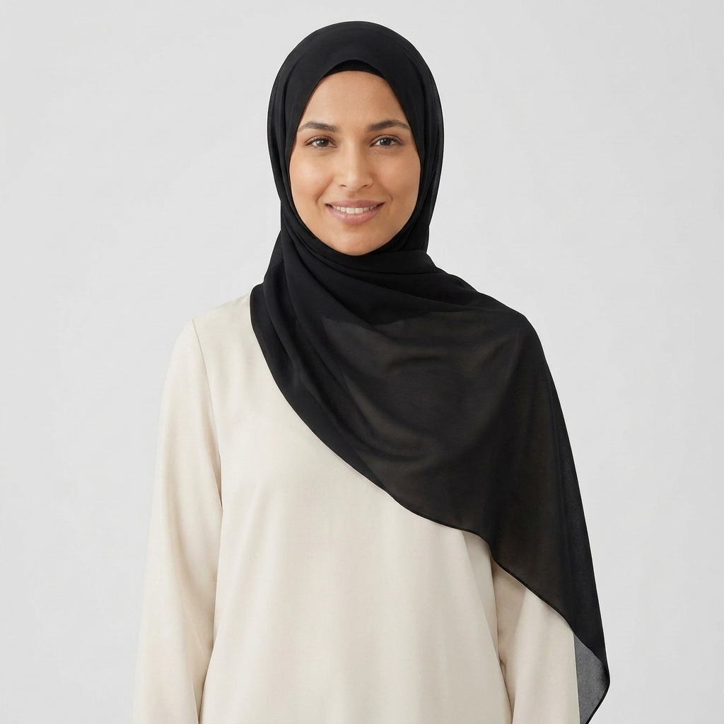 Chiffon hijab worn - colour Black
