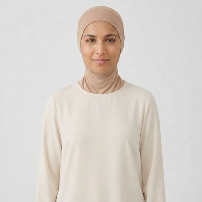 Modal underscarf cap worn - colour Nude