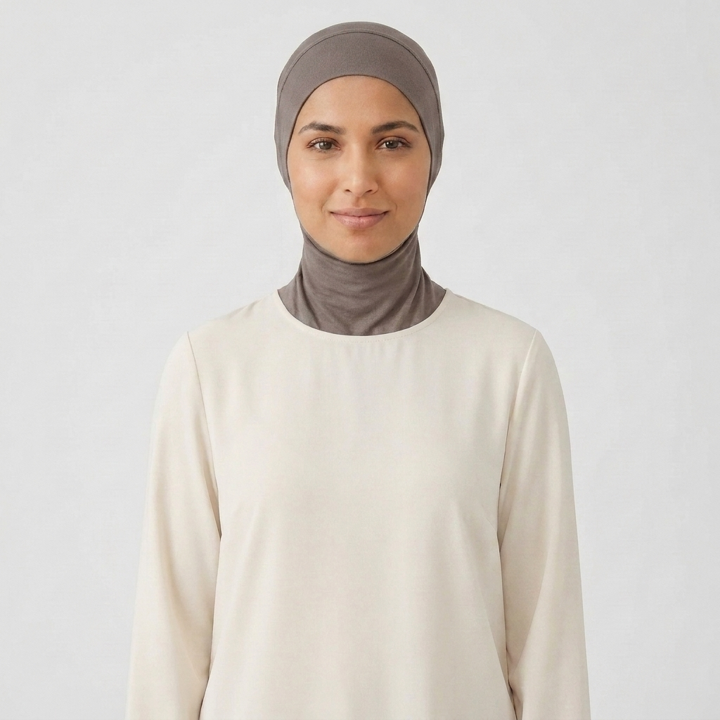 Modal underscarf cap worn - colour Grey