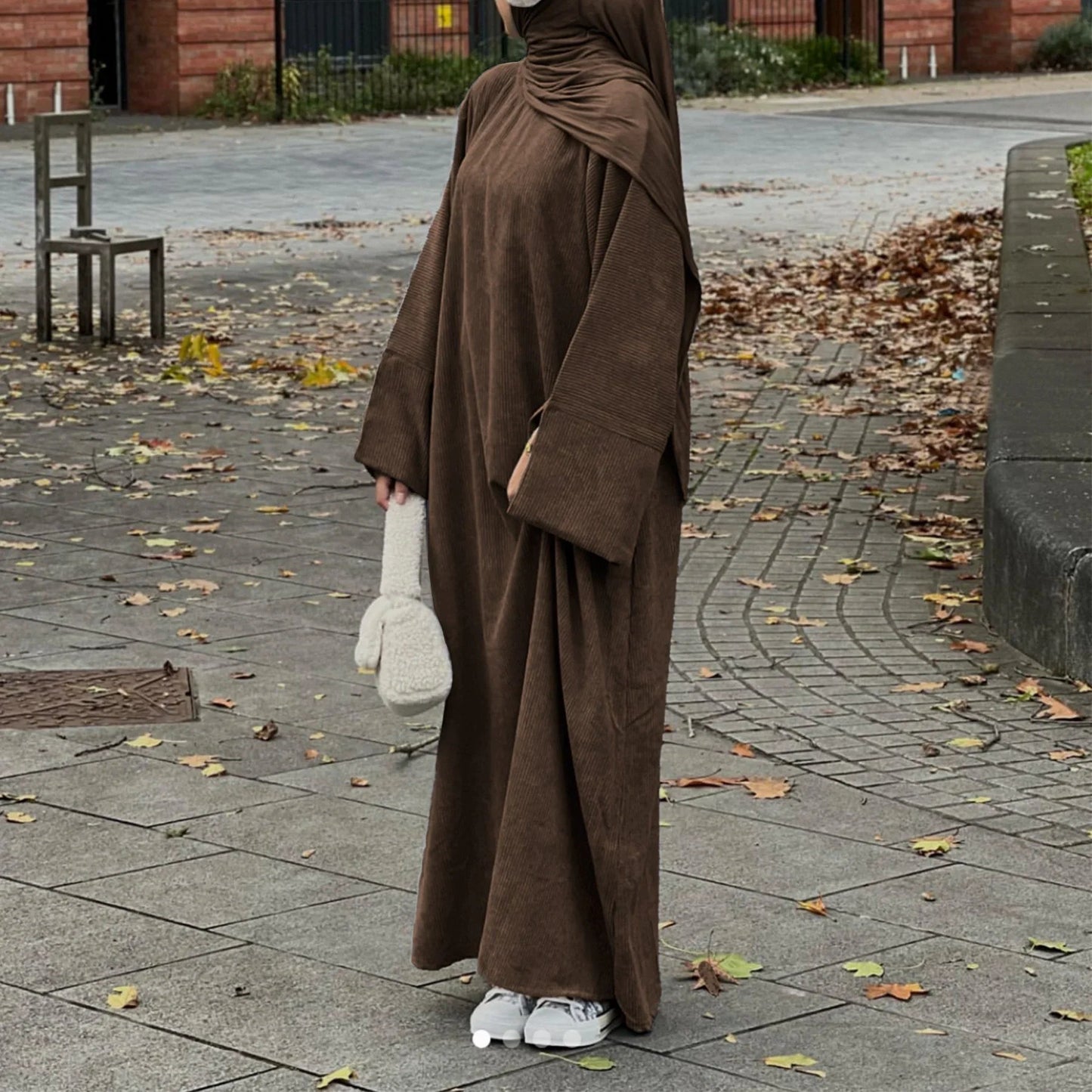 Corduroy winter abaya - colour Brown