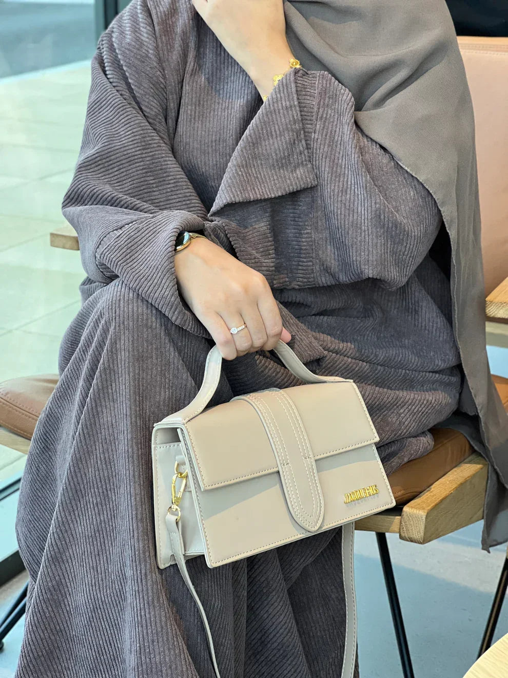Corduroy winter abaya - colour Grey