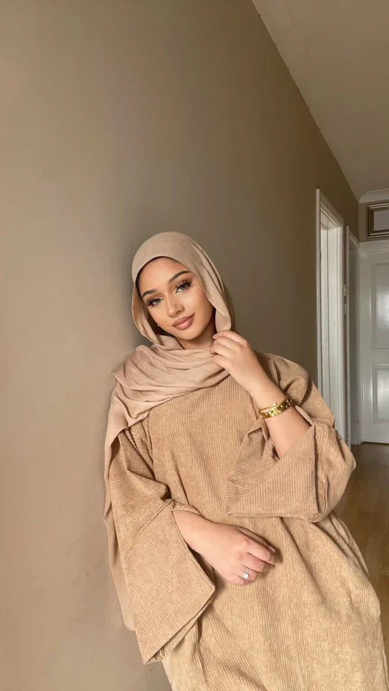 Corduroy winter abaya - colour Camel