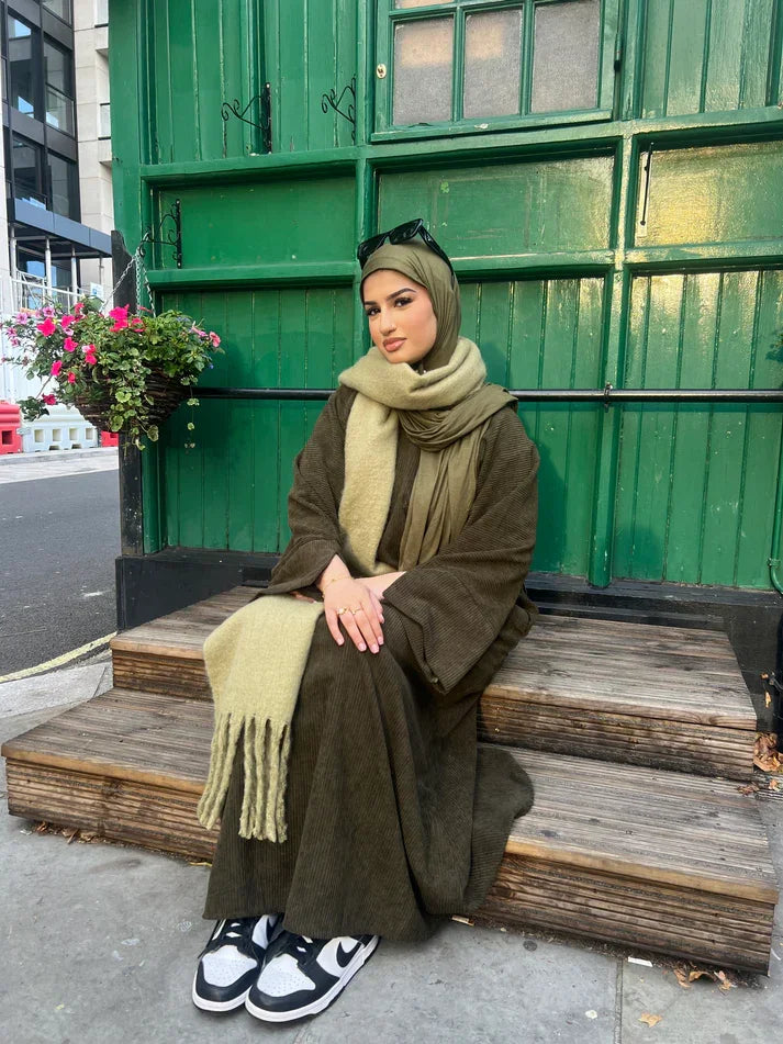 Corduroy winter abaya - colour Olive Green