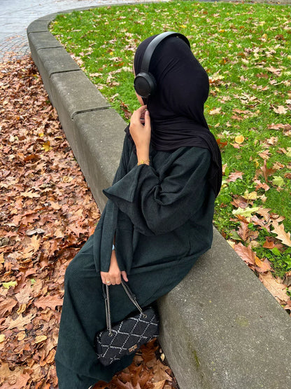 Corduroy winter abaya - colour Emerald