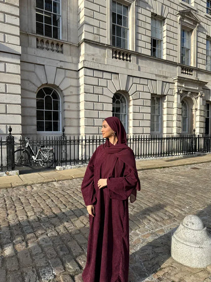 Corduroy winter abaya - colour Maroon