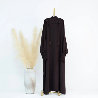Hooded abaya dress - colour Dark Brown