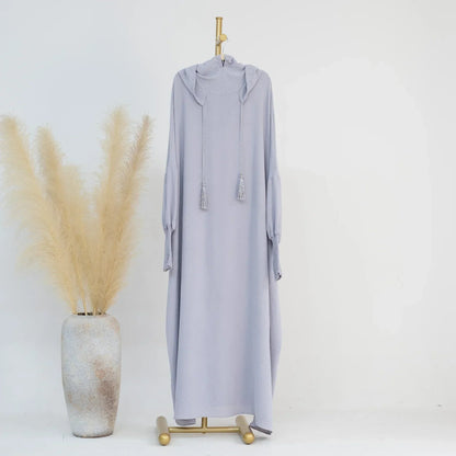 Hooded abaya dress - colour Light Grey